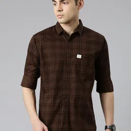 Majestic Man Comfort Slim Fit Tartan Checks Opaque Cotton Casual Shirt-image-91