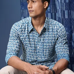Taavi Men Comfort Hand Block Printed Pure Cotton Casual Shirt-94