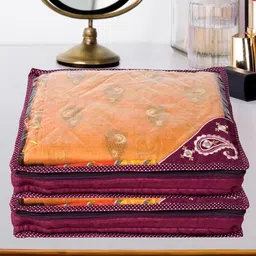 Kuber Industries Purple & Transparent 6 Pieces Self Design Saree Organisers-42