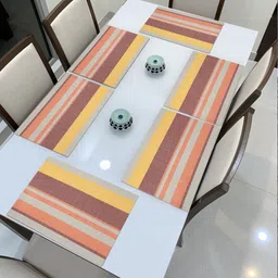 HOKIPO Set of 6 Yellow & Red Striped Heat Resistant Dinner Table Mats-21
