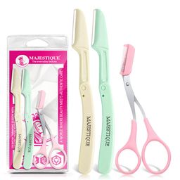 MAJESTIQUE 3-Pcs Eyebrow Trimmer Scissors & Folding Facial Razors-24