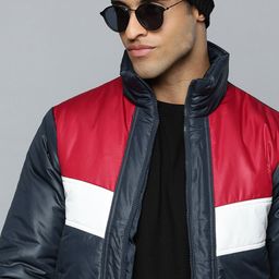 Flying Machine Men Navy Blue And Red Colourblocked Padded Jacket-picture-12