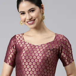 flaher Women Magenta & Golden Jacquard Woven Design Padded Saree Blouse-image-22