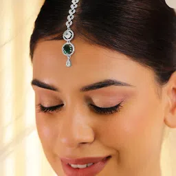 Rubans Rhodium-Plated Cubic Zirconia Studded Maang Tikka Head Jewellery-image-26