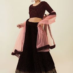 Soch Embellished Velvet Unstitched Lehenga & Blouse With Dupatta-image-4