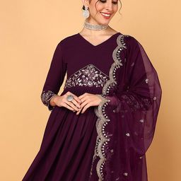 House of Pataudi Embroidered Anarkali Ethnic Dress With Dupatta-image-58