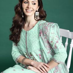 Indo Era Floral Printed Regular Kurta with Trousers & Dupatta-52
