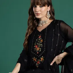 Indo Era Floral Embroidered Panelled Thread Work Kurta with Trousers & With Dupatta-picture-55
