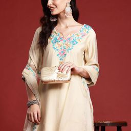 Indo Era Floral Aari Work Embroidered Kurta with Trousers & Dupatta-picture-40