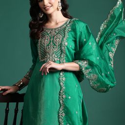 Indo Era Ethnic Motifs Zari Embroidered Kurta with Trousers & With Dupatta-40