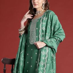 Indo Era Floral Embroidered Sequinned Kurta with Trousers & With Dupatta-5