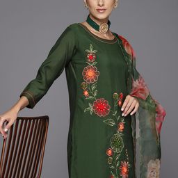 Indo Era Women Floral Embroidered Regular Sequinned Kurta with Trousers & With Dupatta-picture-36