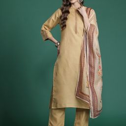 Indo Era Yoke Design Thread Work Kurta With Trousers & Dupatta-picture-1
