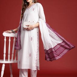 Indo Era Ethnic Motifs Embroidered Thread Work Kurta with Trousers & Dupatta-15