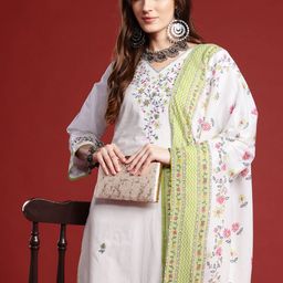 Indo Era Floral Embroidered Thread Work Kurta with Trousers & With Dupatta-picture-35