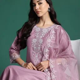 Indo Era Embroidered Zari Kurta with Trousers & With Dupatta-picture-26