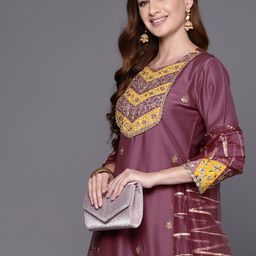 Indo Era Embroidered Regular Sequinned Kurta with Trousers & Dupatta-image-9
