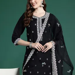Indo Era Ethnic Motifs Embroidered Sequinned Kurta with Trousers & With Dupatta-image-29