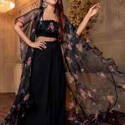Lavanya The Label Women Georgette Printed Crop Top With Palazzos & Shrug-image-89