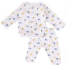 Dear Little Kids Printed V-Neck Pure Cotton Jhabla With Pyjamas-image-94