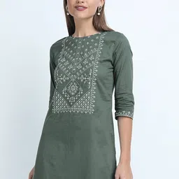 Vishudh Green Floral Embroidered Round Neck Thread Work Straight Kurta-picture-42