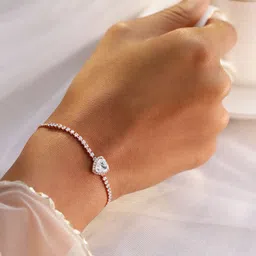 Rubans 18K Rose Gold Plated Heart Cut Cubic Zirconia Adjustable Pull Chain Tennis Bracelet-image-60