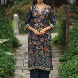Anayna Floral Printed V-Neck Sequined Straight Kurta With Palazzos-25