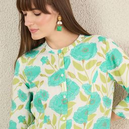 Indo Era Floral Printed Mandarin Collar A-Line Kurta With Palazzos-picture-50