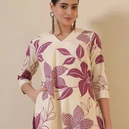 Anouk Floral Printed V-Neck Pure Cotton A-Line Kurta With Palazzos-36