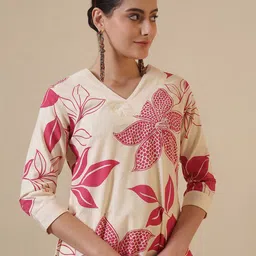 Anouk Floral Printed V-Neck A-Line Pure Cotton Kurta With Palazzos-picture-49