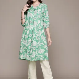Readiprint Fashions Floral Printed Pleated Pure Cotton Kurta with Palazzos-12