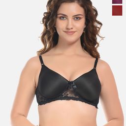 FIMS Black & Coffee Brown Pack of 3 Cotton Lightly Padded Bra-image-15