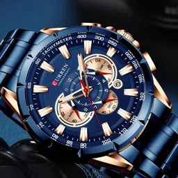 Curren Men Patterned Dial & Bracelet Chronograph Analogue Hybrid Watch CR-8363-Rose Blue-image-34