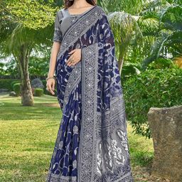 Ariya Prints Floral Woven Design Zari Silk Cotton Jamdani Saree-picture-45
