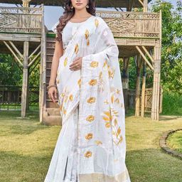 Ariya Prints Floral Woven Design Zari Silk Cotton Jamdani Saree-image-56