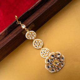 PANASH Gold-Plated Kundan Studded & Pearls Beaded Maang Tikka-image-87