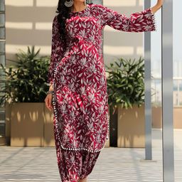 Libas Women Ethnic Motifs Printed Keyhole Neck Pathani Kurta with Salwar-picture-49