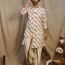 MIDAV Men Ethnic Motifs Thread Work Asymmetric Pathani Kurta-image-46