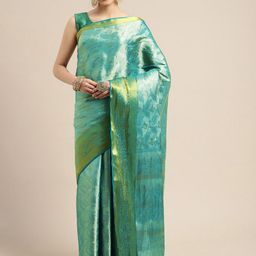 MIMOSA Turquoise Blue Ethnic Motifs Zari Art Silk Kanjeevaram Saree-image-43