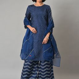 W Festive Bandhani Print Silk Kurta With Parallel Pant & Dupatta-picture-45