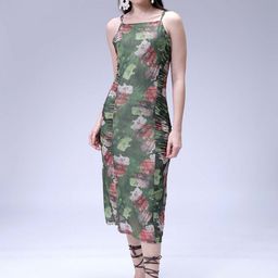 Freehand by The Indian Garage Co Women Shoulder Straps Floral Printed Bodycon Midi Dress-image-58