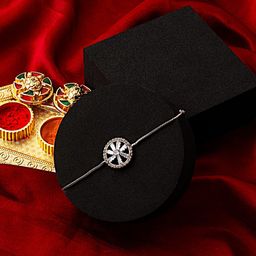 PANASH Silver Plated Artificial Stones Studded Wraparound Rakhi With Roli Chawal-image-80