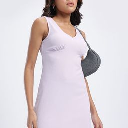 glitchez Textured V-Neck Sheath Mini Dress with Pleated Detail-image-53