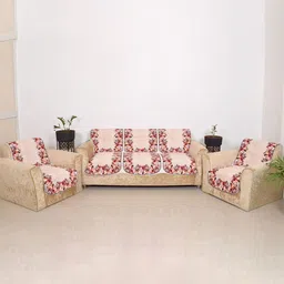 Aura Red & Rose Colored 6 Pieces Floral Printed 5 Seater Sofa Covers-image-21
