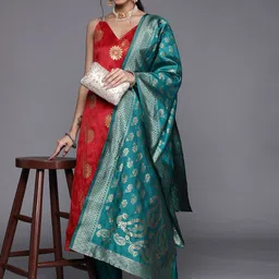Varanga Women Red Kurta with Trousers & With Dupatta-image-87