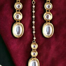 LUCKY JEWELLERY 18k Gold-Plated White Kundan-Studded Meenakari Jewellery Set-image-70