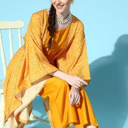Varanga Women Stylish Mustard Printed Tunic with Solid Palazzo-picture-11