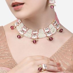 Zaveri Pearls Gold-Plated Kundan-Studded & Pearl Beaded Meenakari Jewellery Set-2