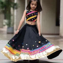 BAESD Girls Embroidered Mirror Work Ready to Wear Lehenga & Blouse-58