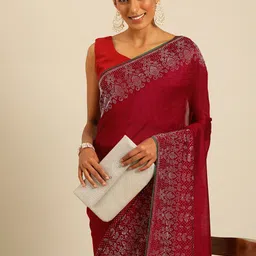 HERE&NOW Embellished Beads and Stones Silk Blend Ready to Wear Maheshwari Saree-picture-43
